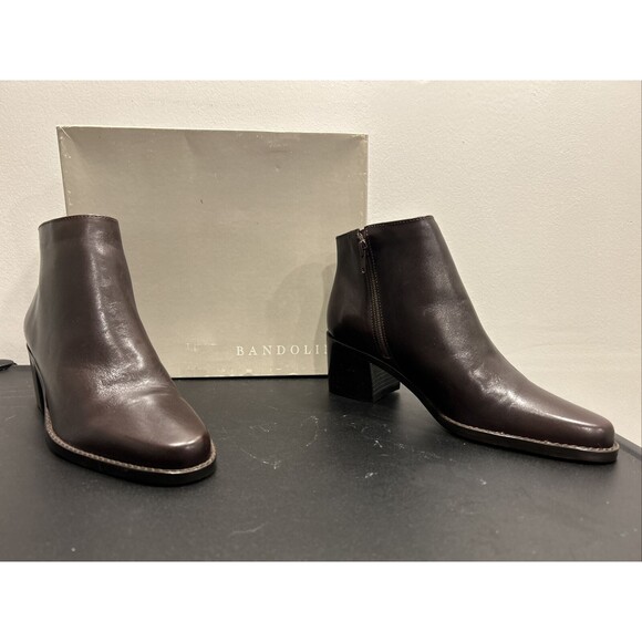 Bandolino Ankle Boots Booties Brown Leather Heel Zip 7.5 With Box - Picture 1 of 12